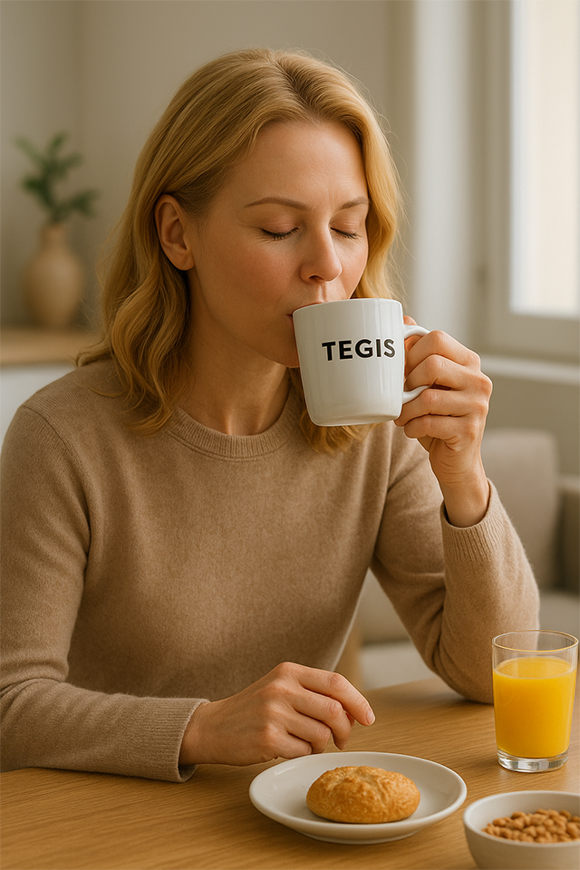 نیکول کیدمن در حال نوشیدن قهوه برند TEGIS سر میز صبحانه